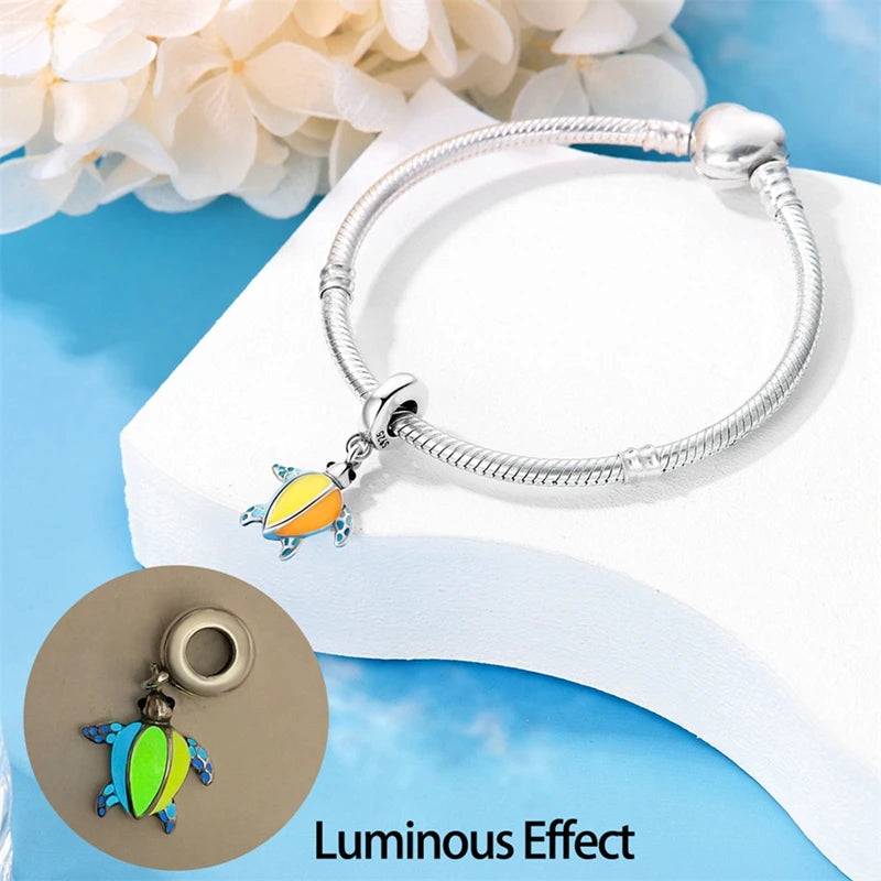 925 Sterling Silver Colorful Luminous Charms | Shell Turtle Star Beads