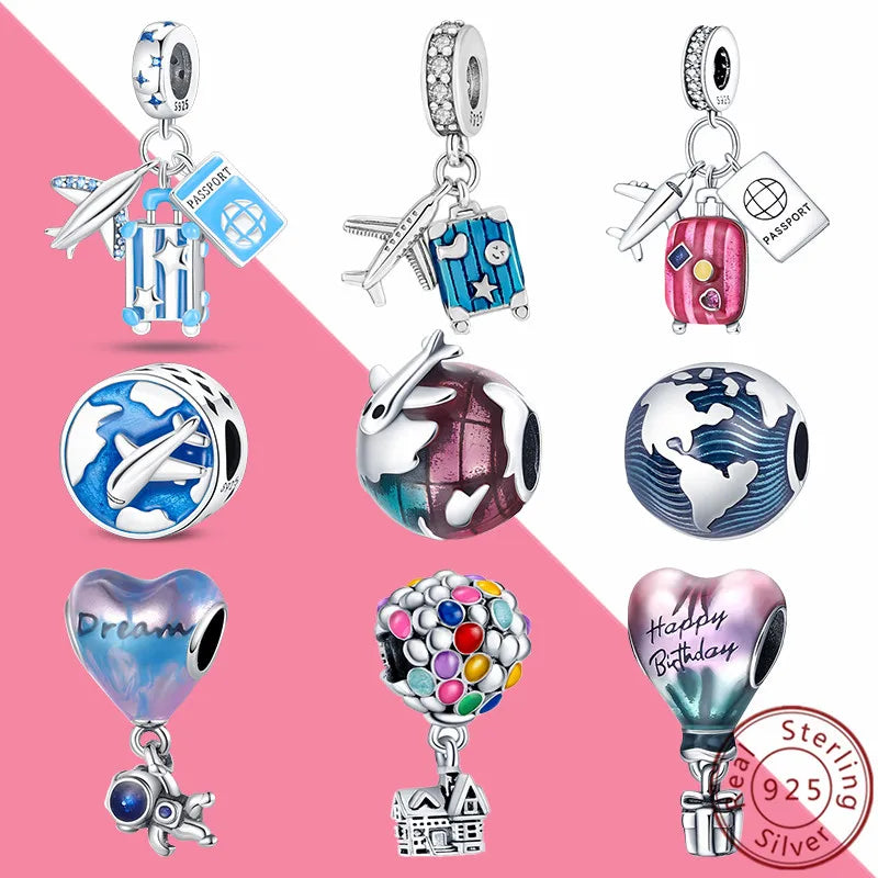 2023 New 925 Sterling Silver Earth Plane & Hot Air Balloon Travel Charms – Fits Pandora Original Bracelets DIY Jewelry