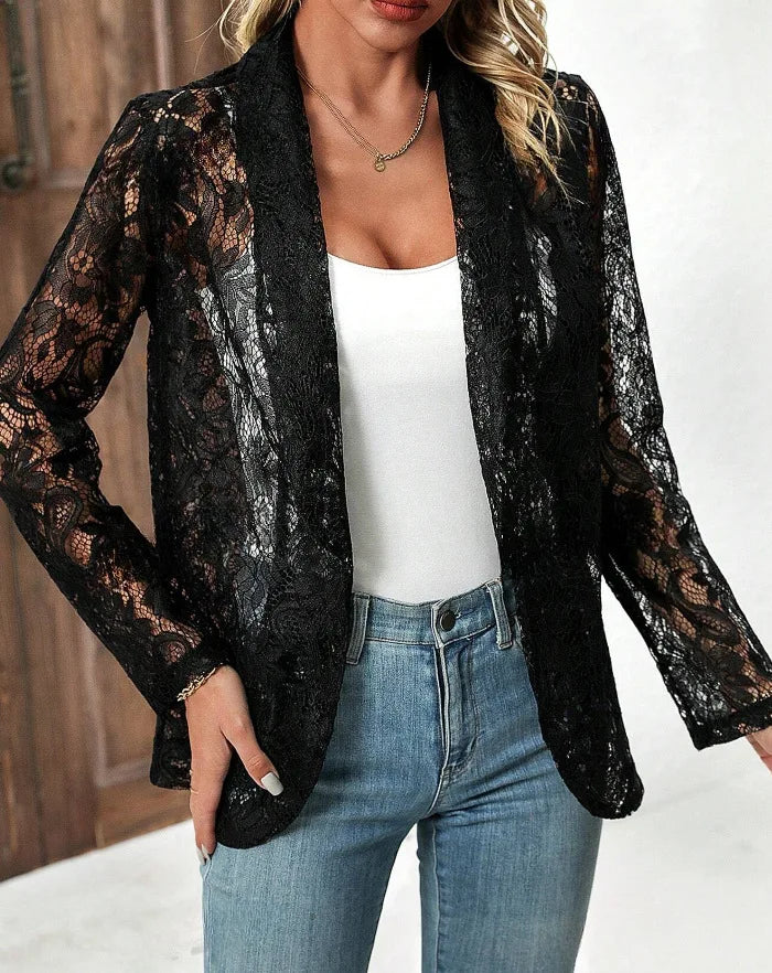 Black & White Classic Lace Jacket | Women’s Elegant Lightweight Coat for Spring & Autumn