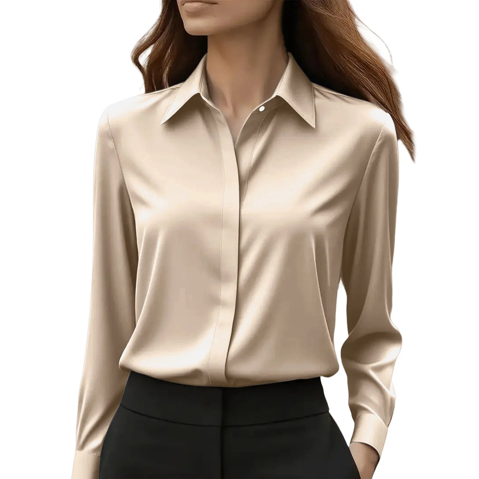 Autumn Women’s Professional Solid Color Shirt – Elegant Lapel Long Sleeve High-Class Office Top 🍁✨