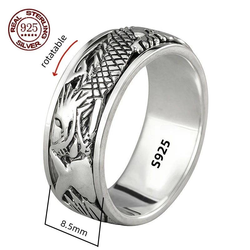 Simplicity Vintage S925 Sterling Silver Viking Ring – Rotatable Woven Pattern Unisex Jewelry Gift
