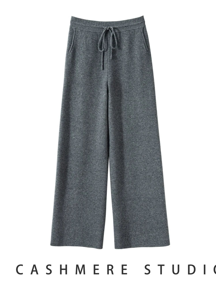 100% Cashmere High Waist Wide Leg Pants | Winter Warm Solid Trousers | Casual Korean Women’s Pants