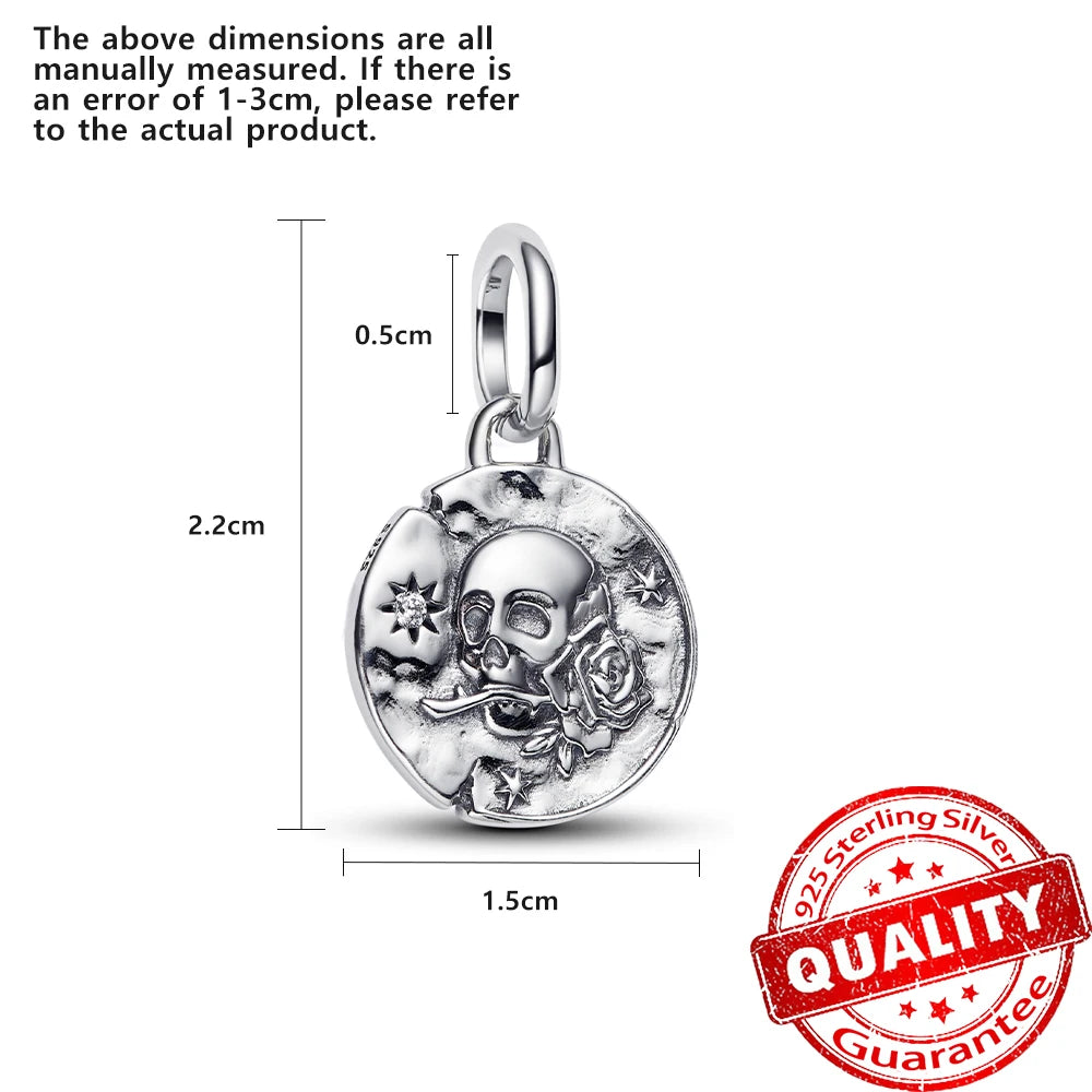Authentic 925 Sterling Silver Rose & Cherry Blossom Medallion Charm for Bracelet & Necklace DIY