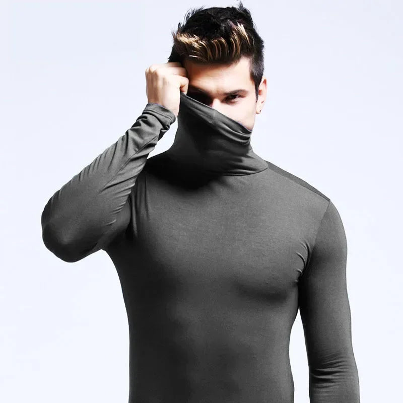 Men’s Slim Fit Turtleneck Shirt | Fall/Winter Solid Black Long Sleeve Inner Wear