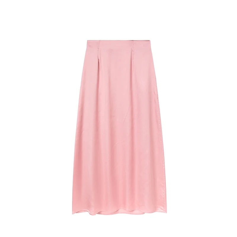 2024 Women’s Fashion Satin High Waist Midi Skirt – Stylish, Chic & Versatile Female Skirt