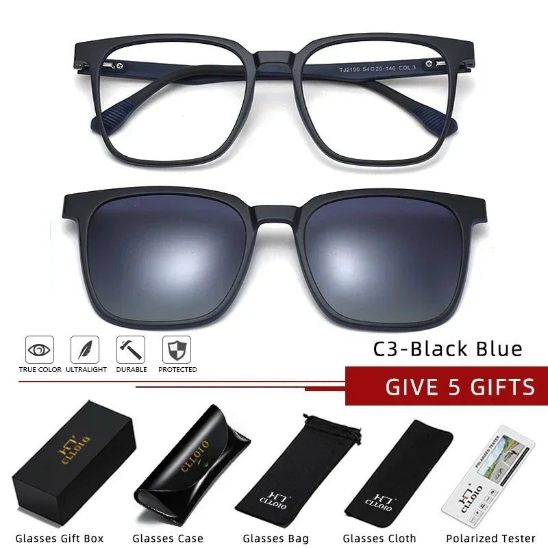 CLLOIO Magnetic Clip-On Prescription Glasses – Polarized Sunglasses Lens for Men & Women | Myopia, Progressive, Anti-Blue Light