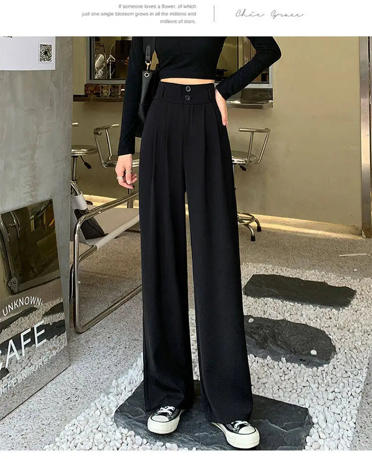 Women’s Slim Fit Straight Leg Suit Pants | Summer Thin Black Casual Trousers for Pear Shaped Body & Wide Hips