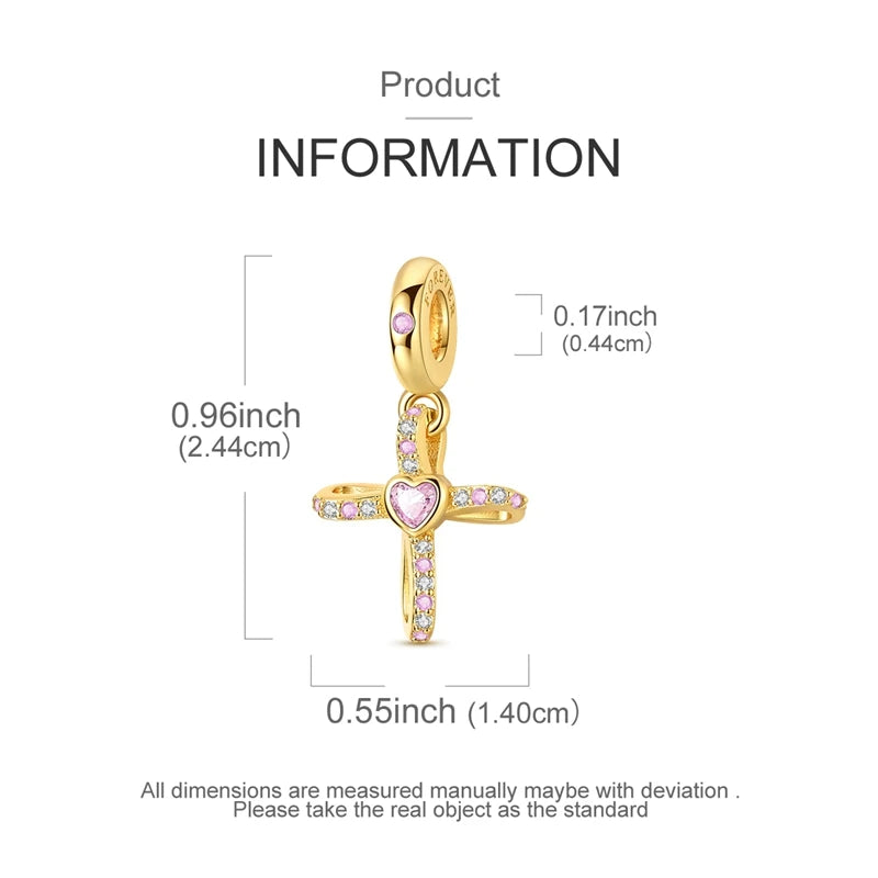 925 Sterling Silver Golden Charms Bow Cross Earth Passport Dangle | Fits Original Bracelet DIY Jewelry Gift for Women