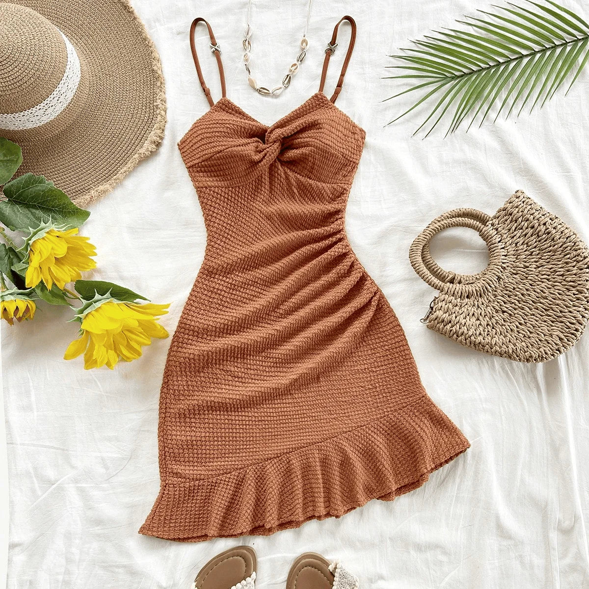 Women’s Sexy Halter Dress – Tight Slimming Ruffled Hip-Hugging Short Dress