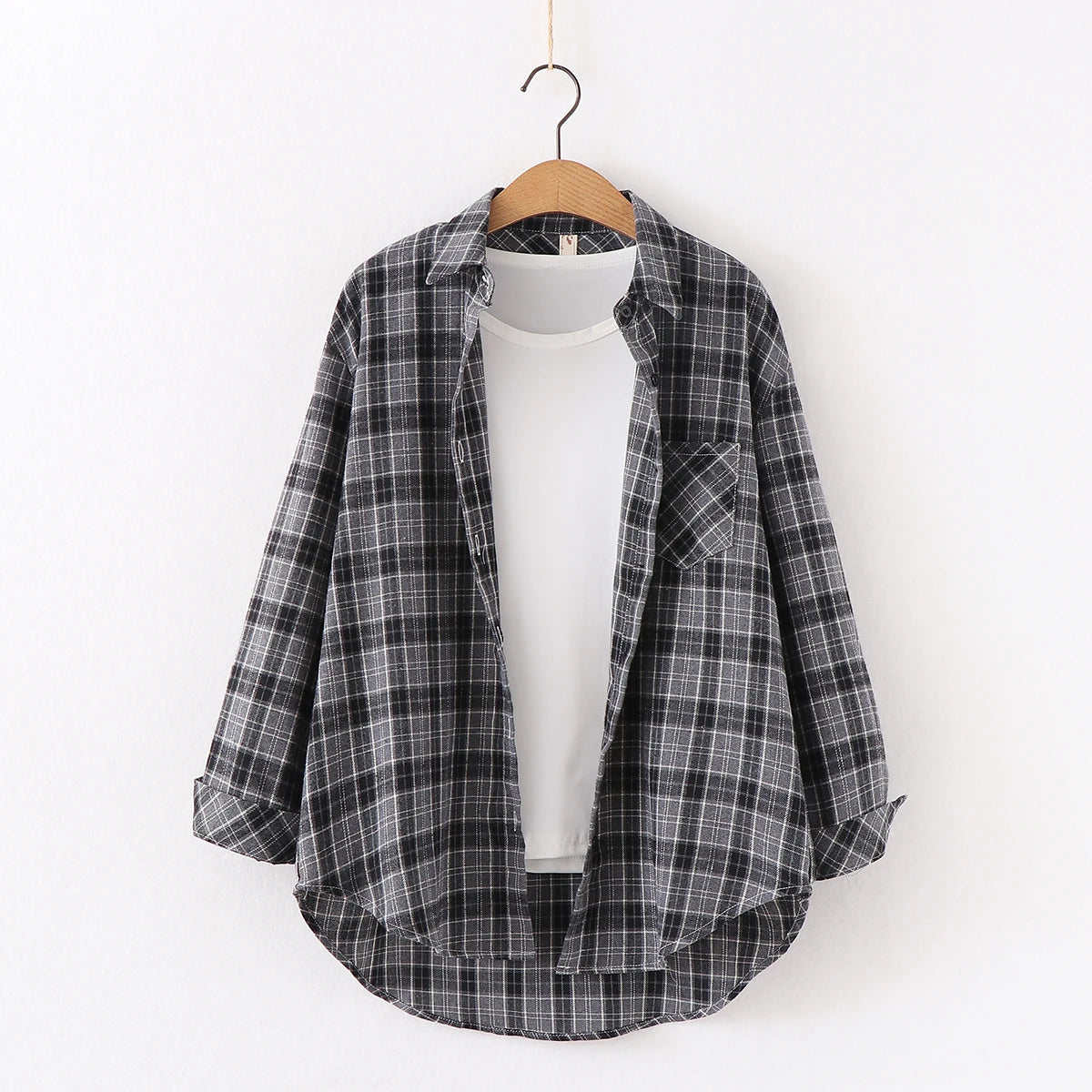 Fresh Flannel Plaid Shirt for Women | 2025 Loose Cotton Long Sleeve Casual Blouse & Top