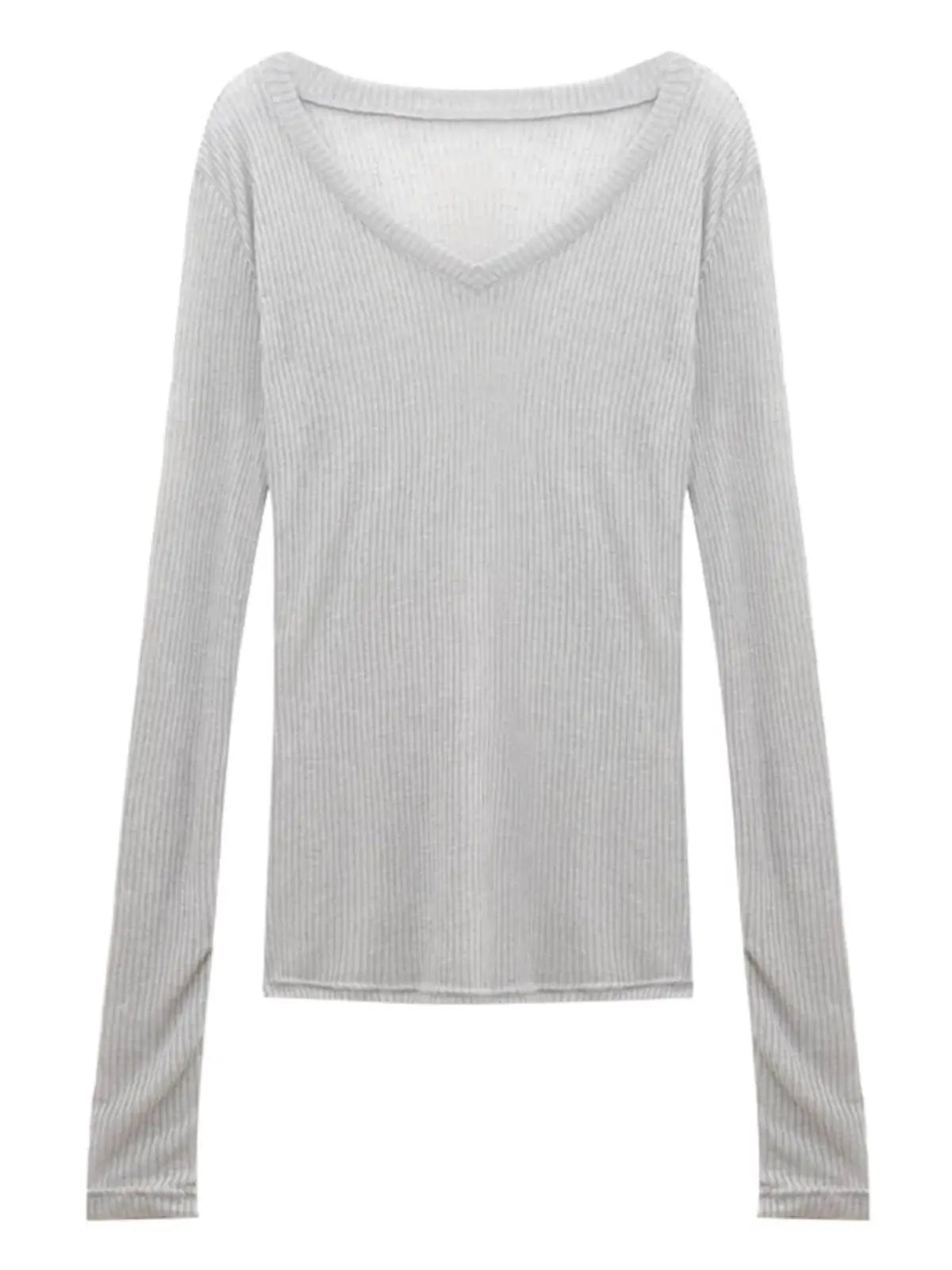 Slim Fit V-Neck Transparent Knitted Top for Women | Autumn 2024 Elegant Long Sleeve Thin Sweater | Classic Commuter Style