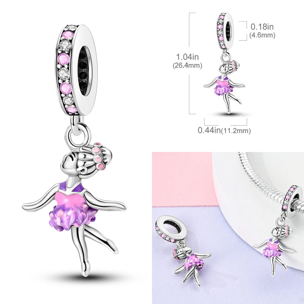 Fit Original Bangle 925 Silver Ballet Dancer Charm | Dancing Shoes Beads Pendant for Bracelet & Necklace DIY Jewelry Gift