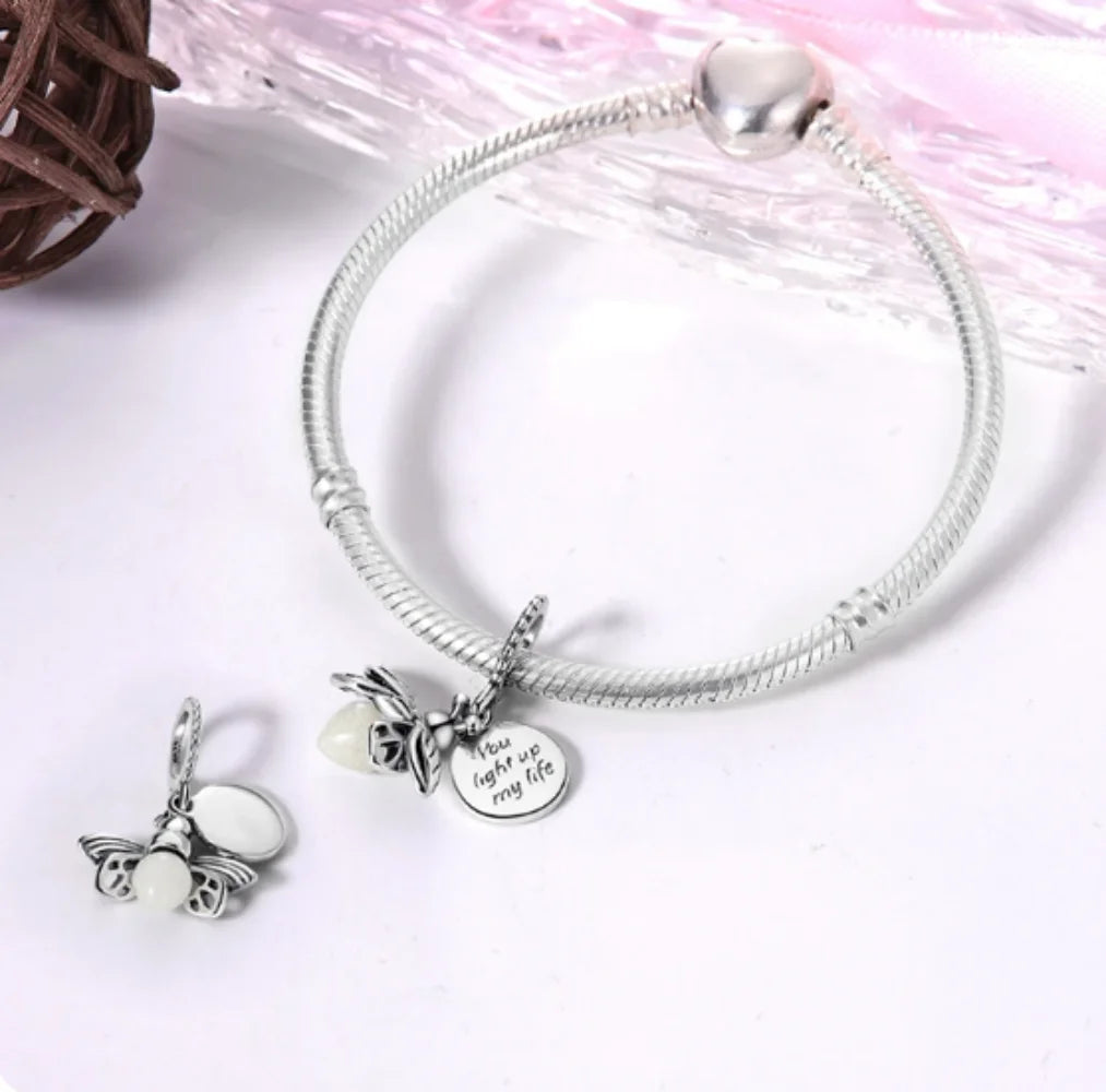 925 Sterling Silver Firefly Light Bulb Pendant | Fits Original Bracelet & Necklace | DIY Jewelry Charm for Women
