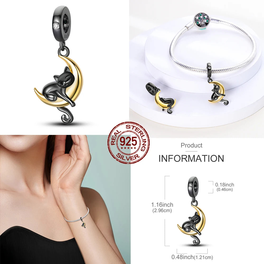 925 Sterling Silver Cute Cat Charm Beads | Paw Print Pendant for Original DIY Bracelets & Women’s Jewelry Gift