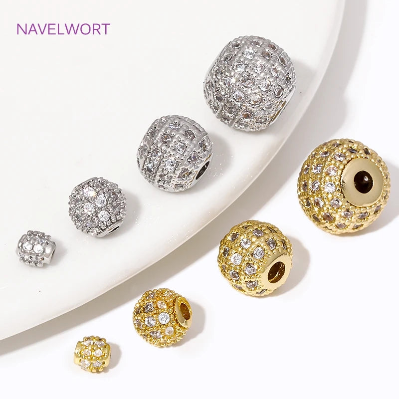 18K Gold Plated Zircon Round Spacer Beads | Brass Bracelet Beads for Jewelry Making | DIY Bead Separators Accessories