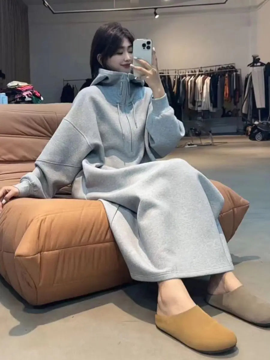 plus Size Materni Dr Sweatirt Dr Autumn Winter Straight Cut Long Dr Women's Lazy Sle 300 Pou Fat MM