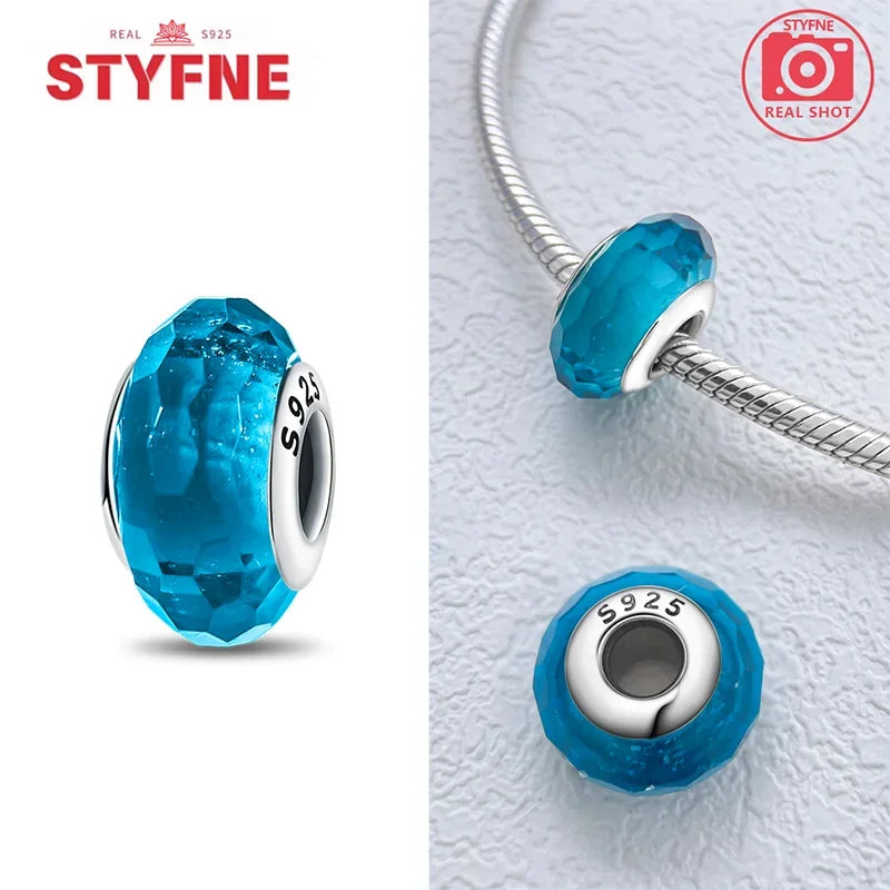 925 Sterling Silver Blue Series Crystal Enamel Murano Bead | Fit Original Bracelet Women DIY Fine Jewelry Gift