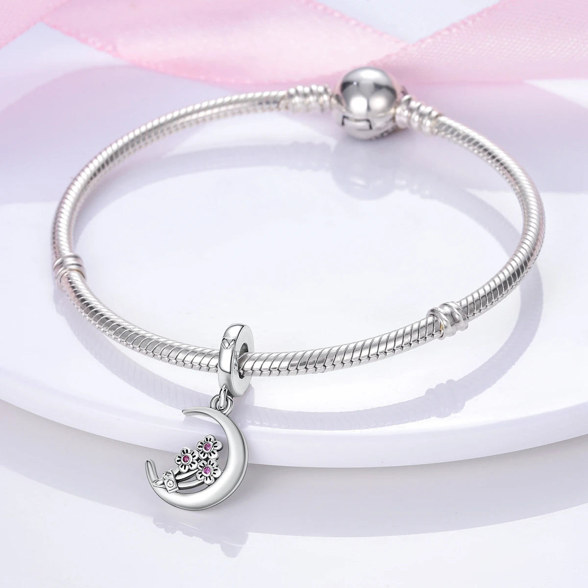 Silver Plated Colorful Glowing Moon & Stars Rainbow Dangle Charms | Fit Original Bracelet & Necklace | Women’s Jewelry Beads