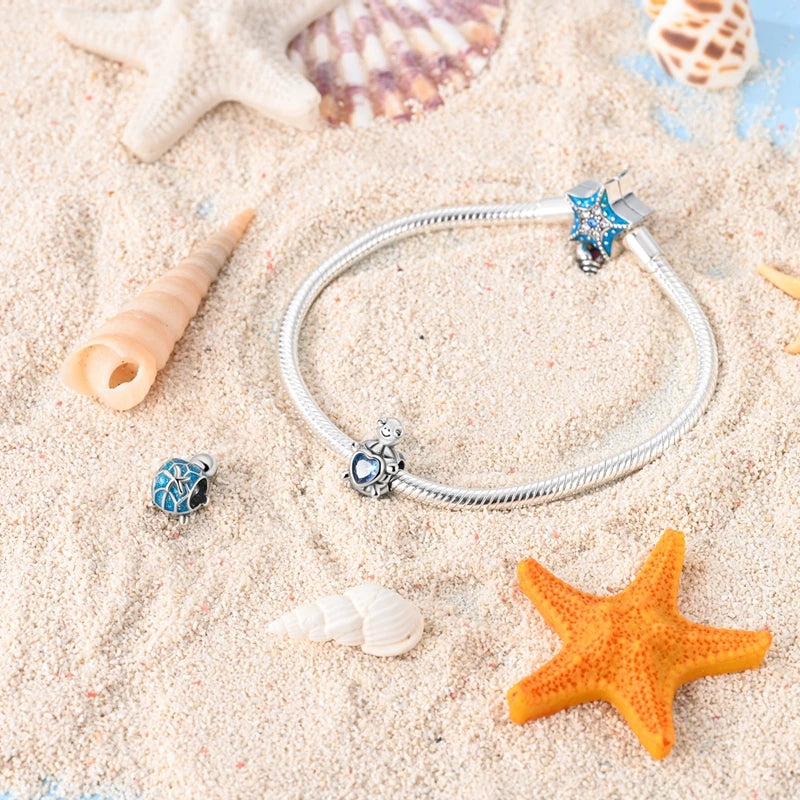 New Summer Ocean Silver Plated Sea Turtle & Starfish Shell Charm | DIY Bracelet Jewelry for Women