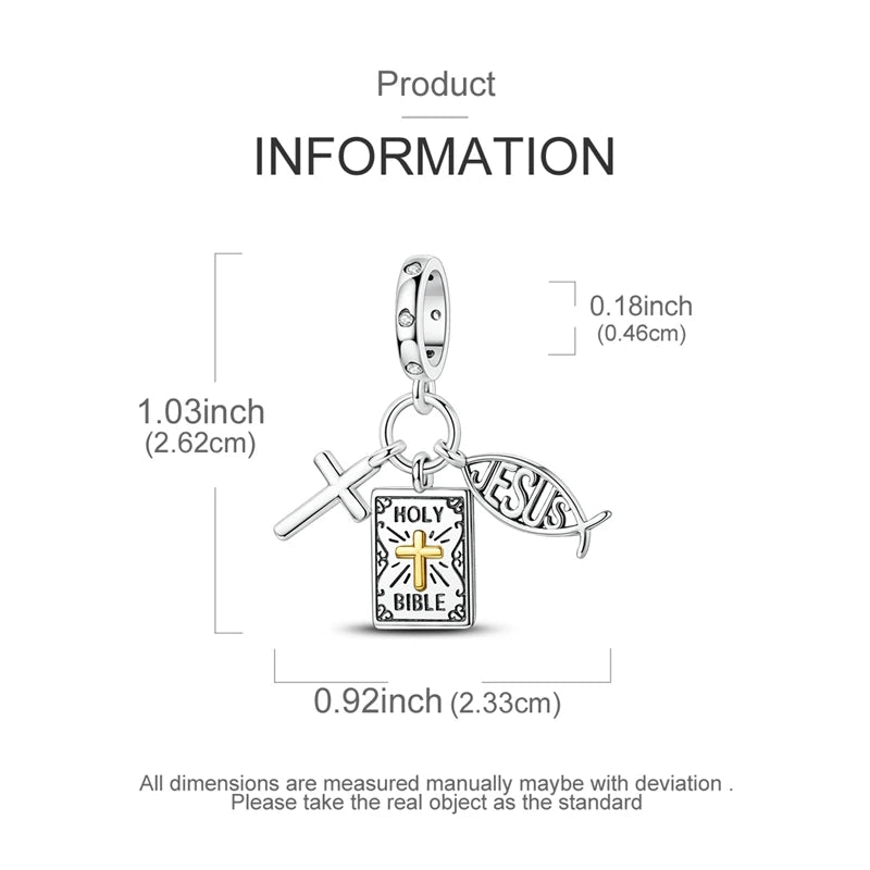 Religious Jesus Cross Pendant | 925 Sterling Silver Bible Scriptures Charm for Women DIY Bracelets