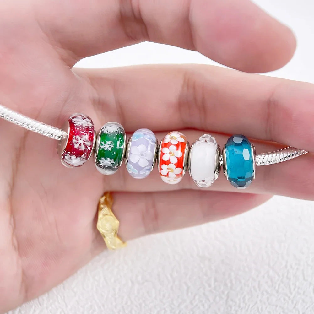 925 Sterling Silver Blue Series Crystal Enamel Murano Bead | Fit Original Bracelet Women DIY Fine Jewelry Gift