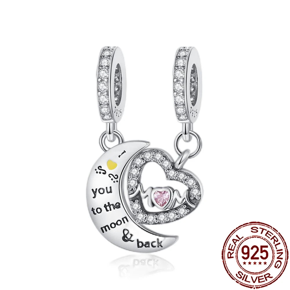 2025 New 925 Sterling Silver Family Love Heart Charm Beads | Sister, Daughter & Mother Pendant for Bracelets & DIY Jewelry