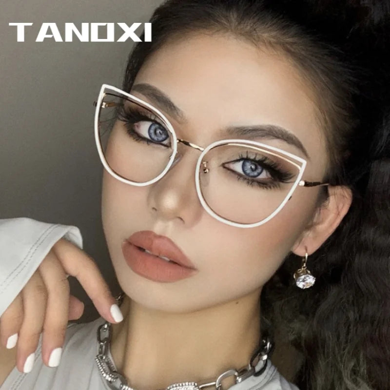 TANOXI Anti Blue Ray Reading Glasses for Women – Ins Metal Business Sunglasses for Men | Cat Eye Goggle UV400 Oculos Sol