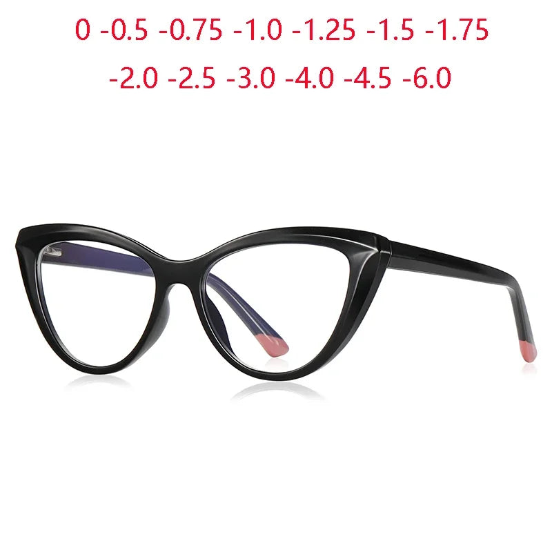 Blue Light Blocking Nearsighted Glasses – Cat Eye Spring Leg Prescription Spectacles for Women (-0.5 to -6.0)