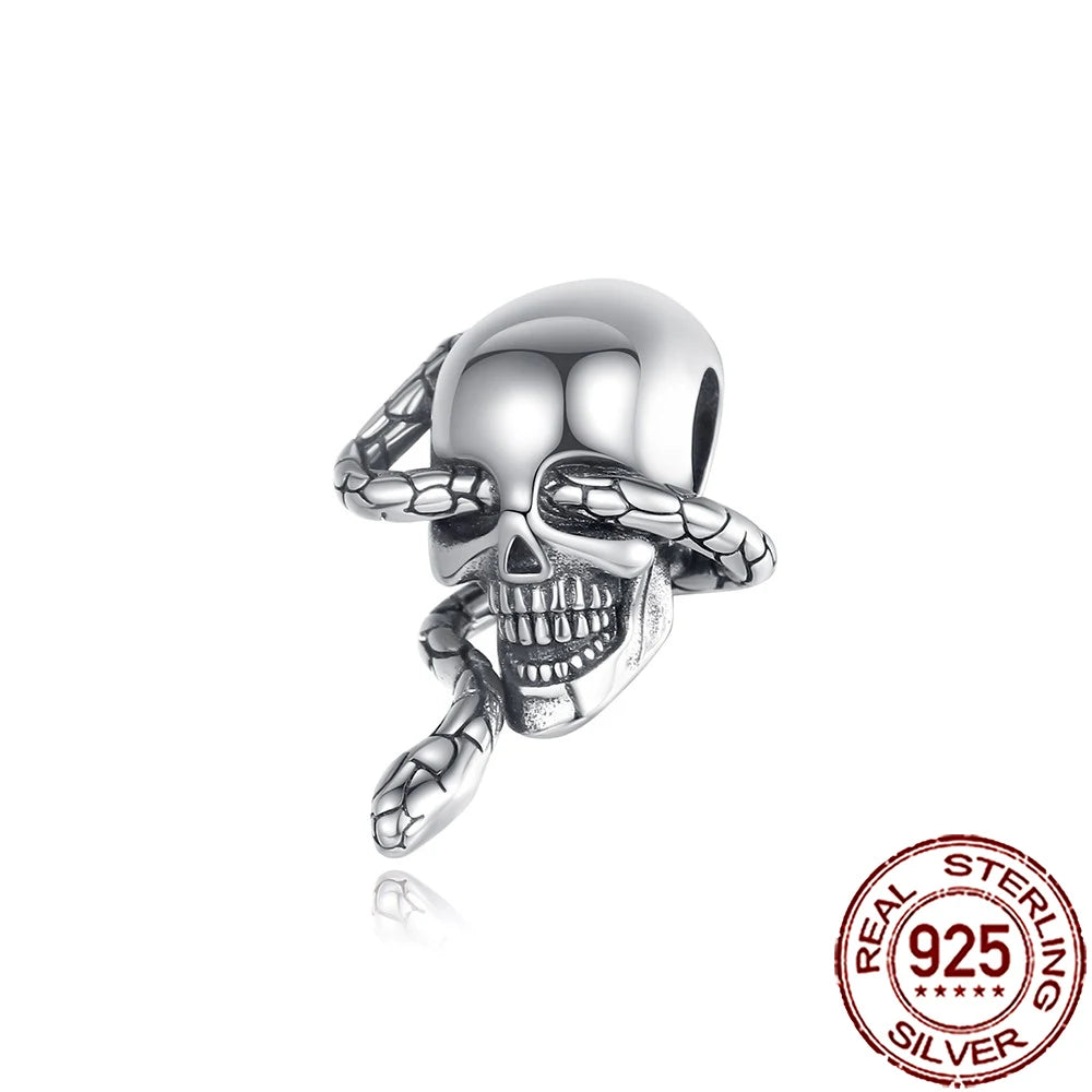 Gothic 925 Sterling Silver Grim Reaper Skull Charm Bead Fit Pandora Bracelet