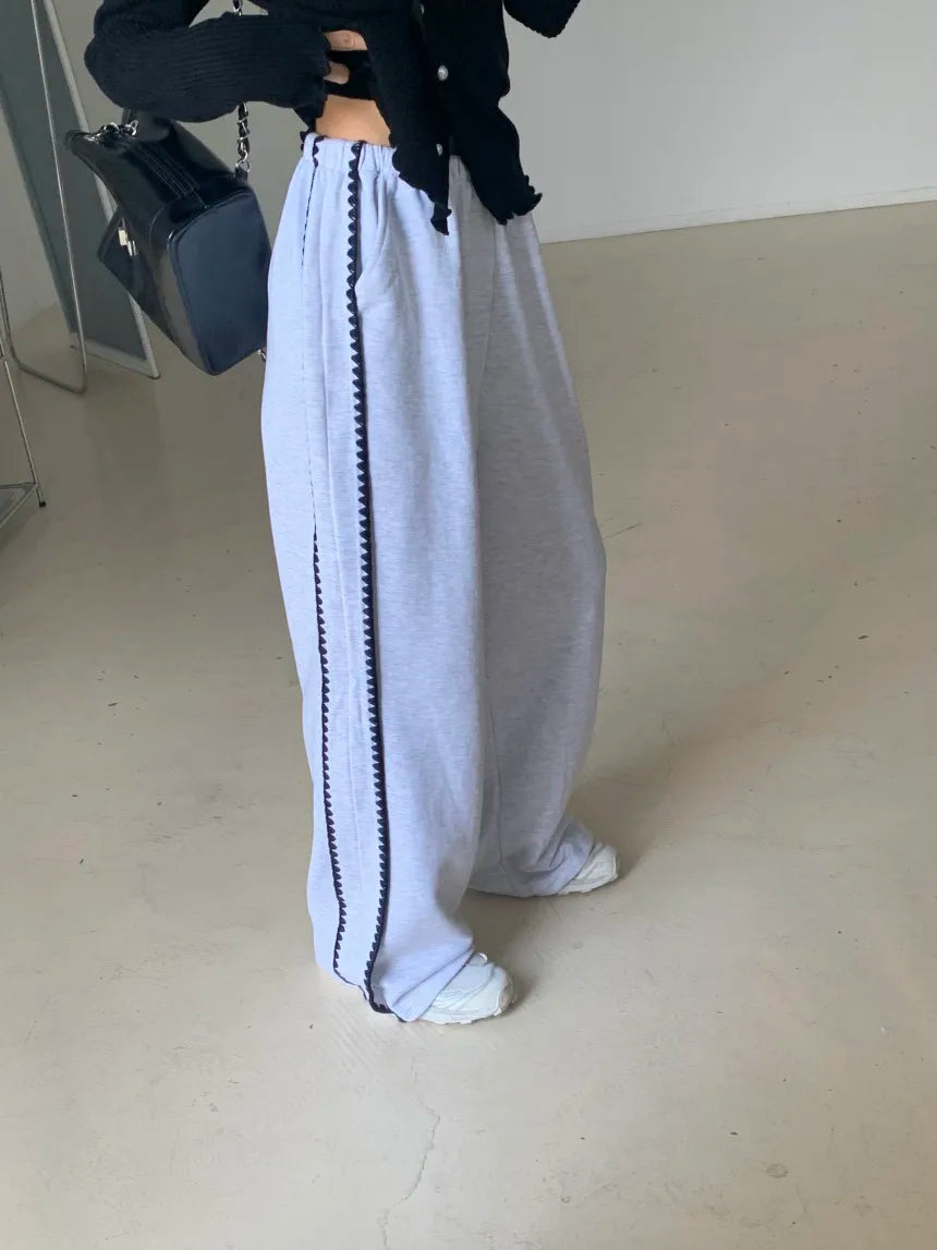 Chic Autumn Winter Loose Casual Pants – Color Block Side Stripe Floral Women Sweatpants Long Trousers