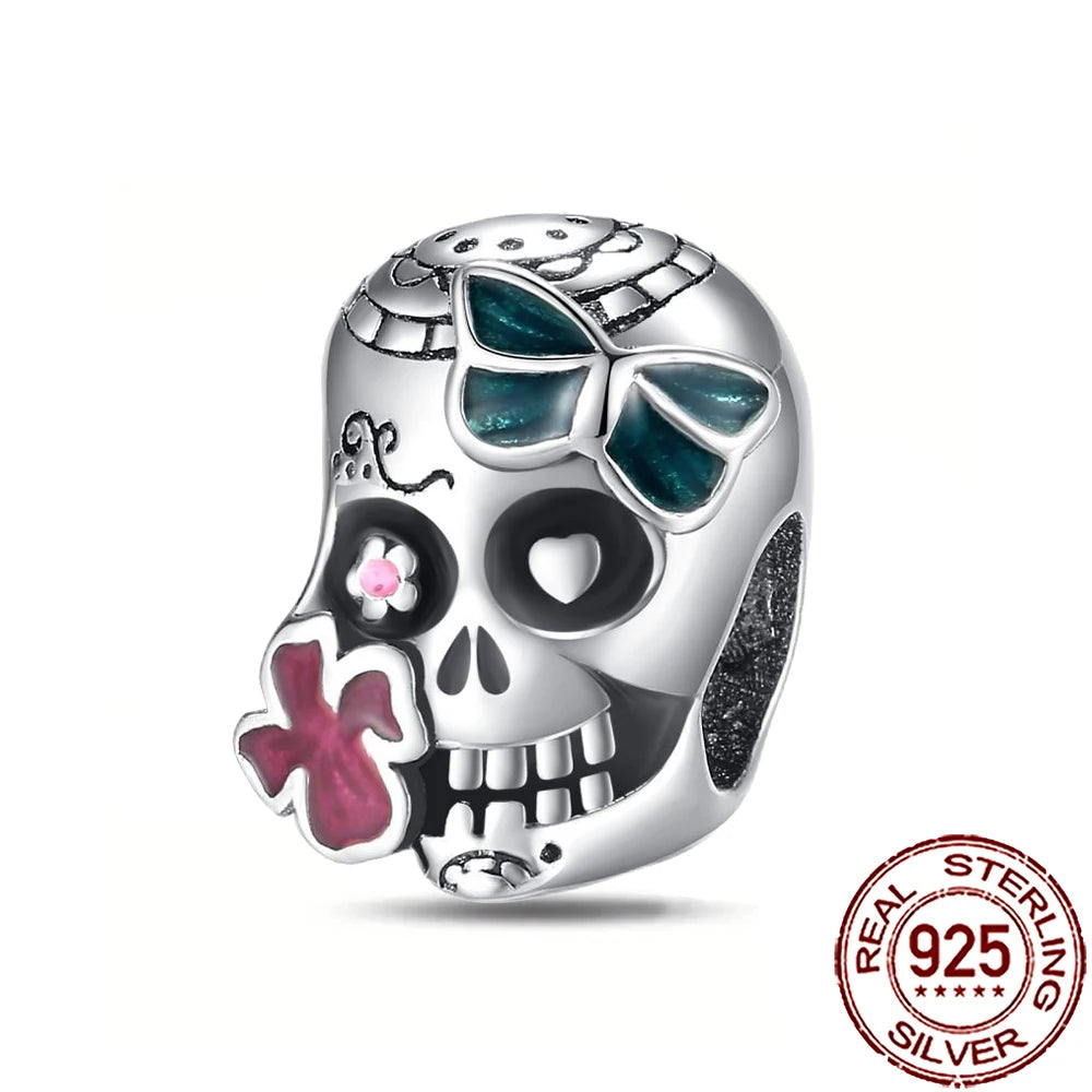 Gothic 925 Sterling Silver Grim Reaper Skull Charm Bead Fit Pandora Bracelet