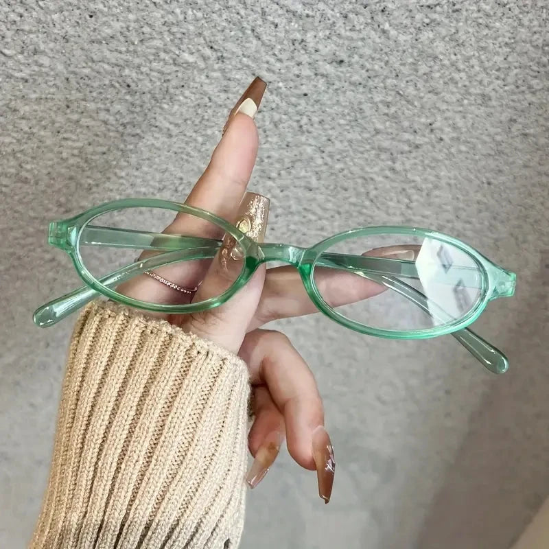 Japanese Korean Small Oval Frame Glasses – Women Retro Harajuku Eyeglasses | Clear Blue Light Blocking Spectacle Eyewear