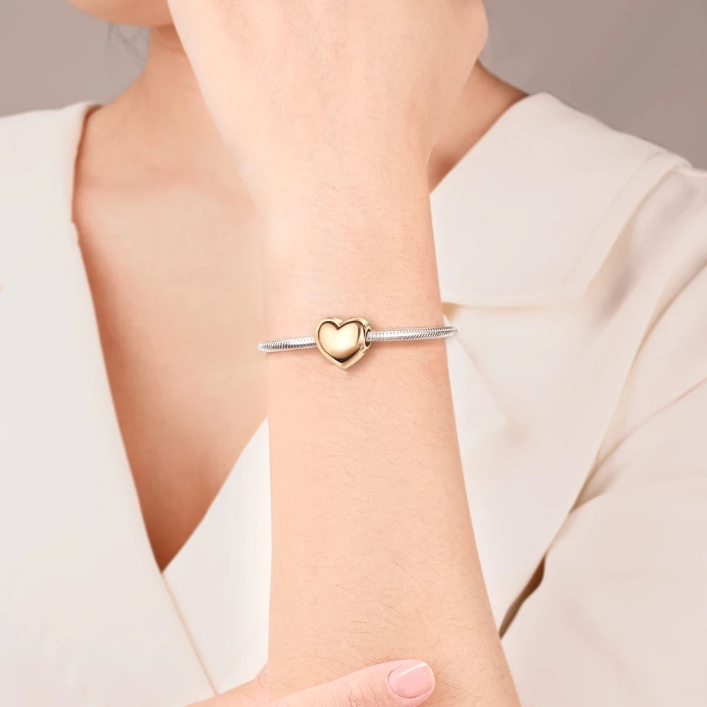 2025 New 925 Sterling Silver Colorful Shine Heart Charm Beads | Fit Snake Chain Bracelet & Necklace Women DIY Jewelry