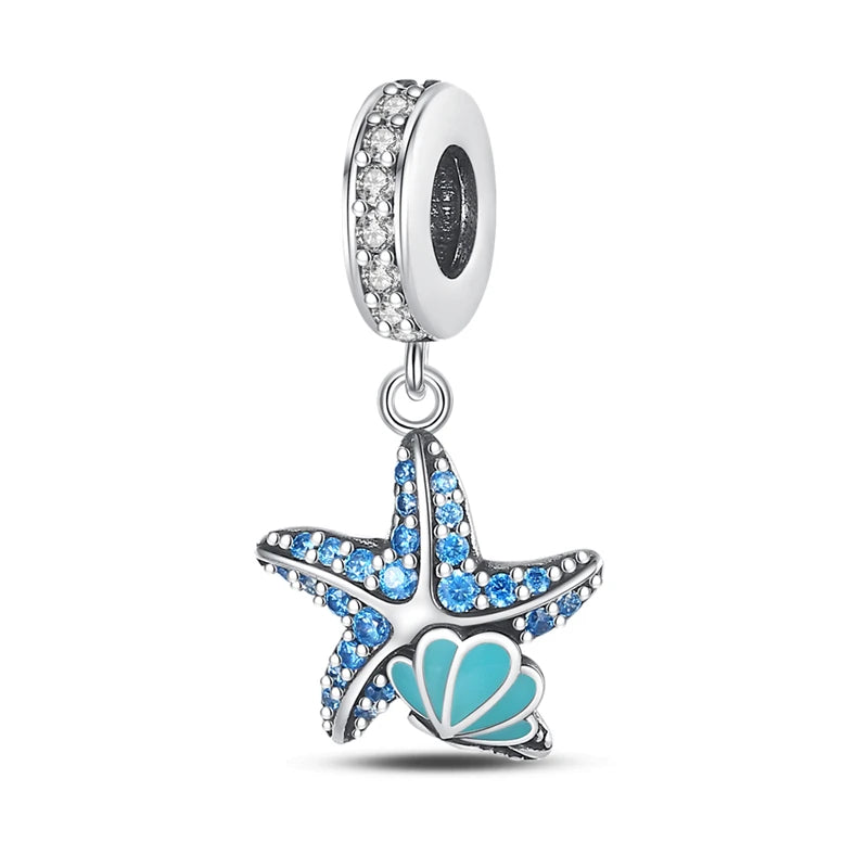 Blue Ocean Series 925 Sterling Silver Turtle Crab Mermaid Charms for 3mm Bracelet