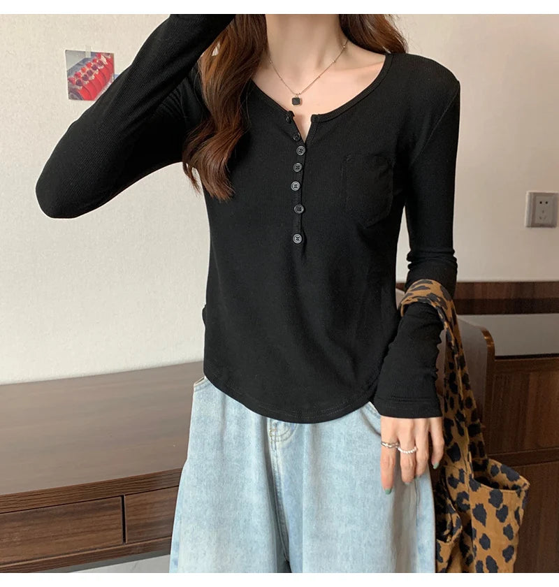 ✨ Plus Size Irregular Hem T-Shirt 👚 Long Sleeve Korean Style Top 🍁 Casual Spring Autumn Commute Wear