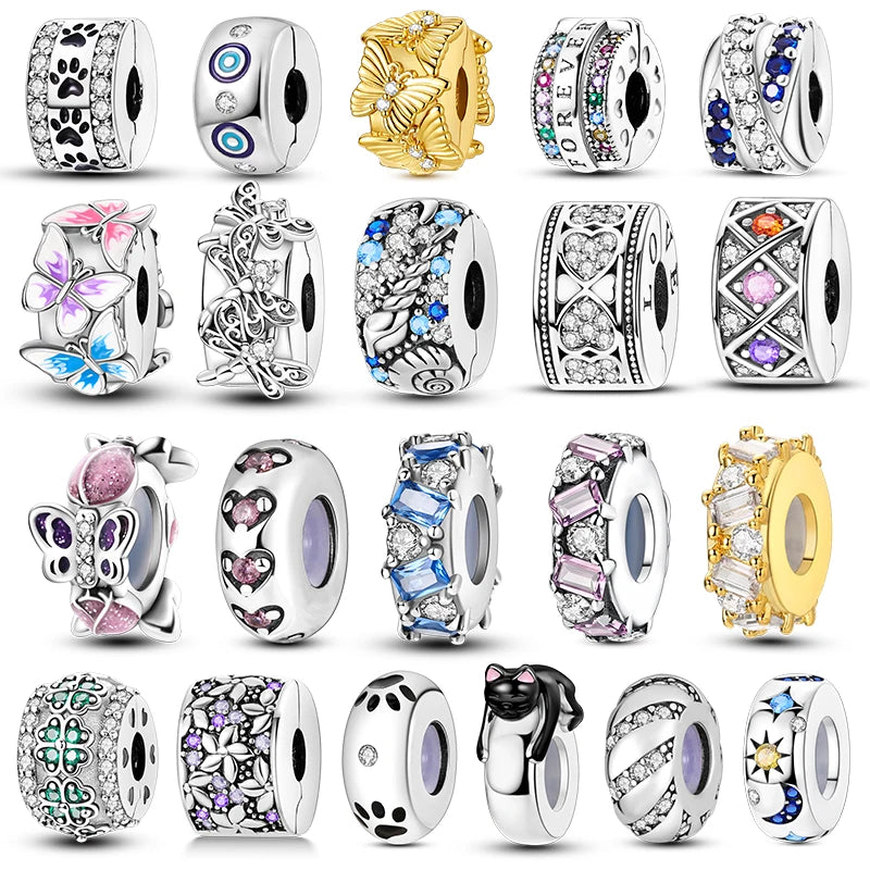 Original 925 Sterling Silver Stopper Bead Clip Charm | Fits Bangle Bracelet DIY Jewelry