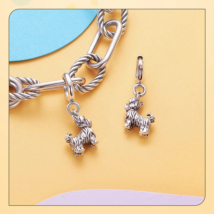 WOSTU 925 Sterling Silver Pet Dog Charm Pomeranian Yorkshire Terrier Pendant for Women Bracelet