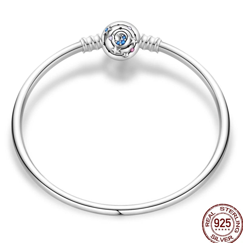 925 Sterling Silver Heart Moon Sun Clasp Charm Bracelet | 17–20CM Original Bracelet for Women | Fits Pandora DIY Beads Jewelry