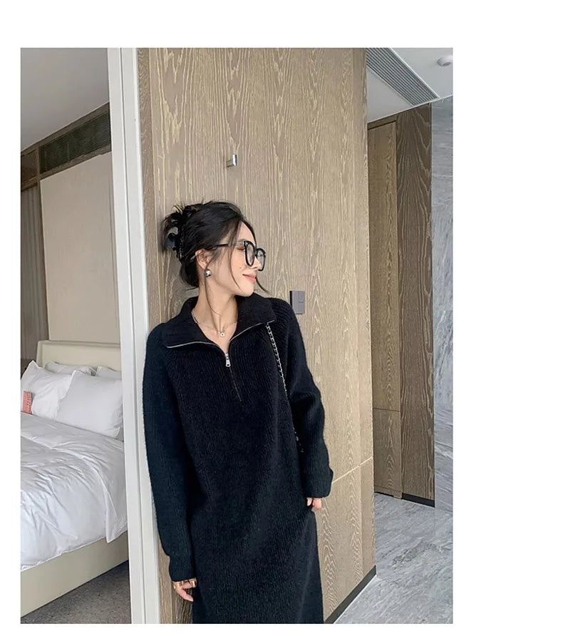 Long Sve Knitted Dr Women's Spring Autumn Loose Lazy Sle Long Dr Inner Wear Sweater Dr Commute Sle Polyester ...