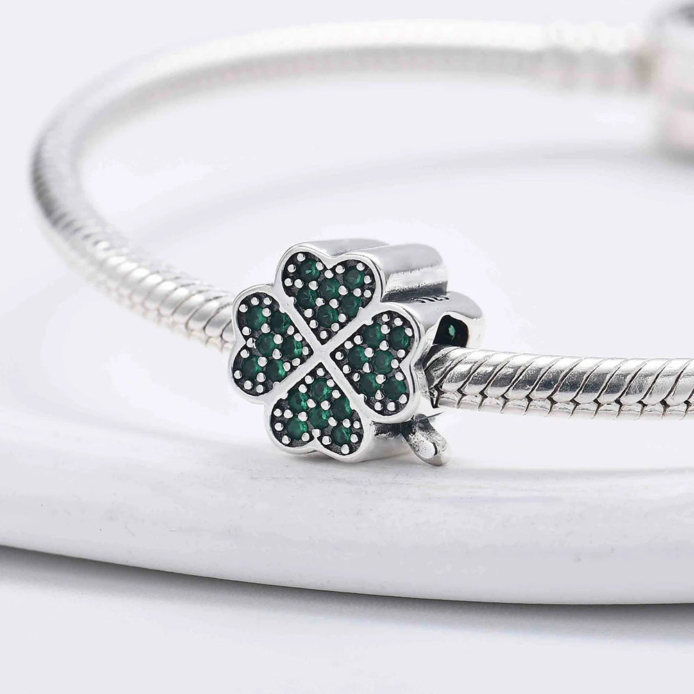 925 Sterling Silver Lucky Grass Leaf Charm | Fits Pandora Original Bracelet | 2024 Fine Bead Pendant | DIY Jewelry Gift