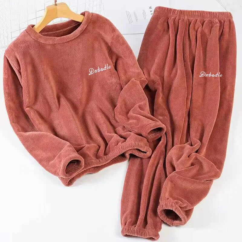 Thickened Coral Fleece Sweatwear Set 🧥 Unisex Warm Home Clothes ❄️ Sports Outfit Long Sleeve Round Neck Pajamas 👕