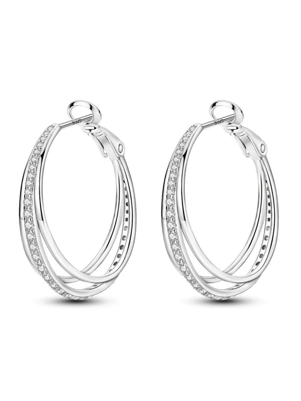 925 Sterling Silver Triple Hoop Earrings for Women – Shining Zircon Anniversary Wedding Jewelry Gift