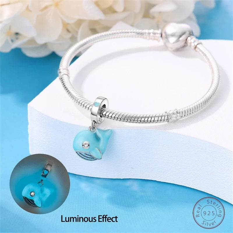 925 Sterling Silver Blue Zircon Ocean Shell Beaded Pendant | Fit Original 3mm Bracelet Women’s Fine Jewelry