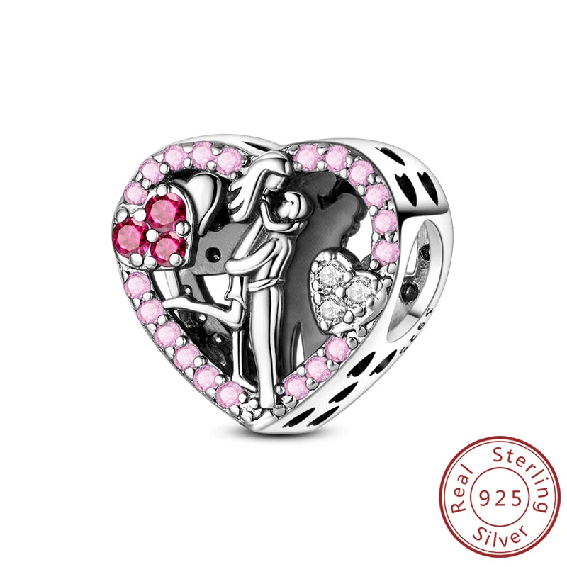 New Love Heart Shaped 925 Sterling Silver Charms – Family & Friendship Charm Beads Fit Original Bracelets for Women