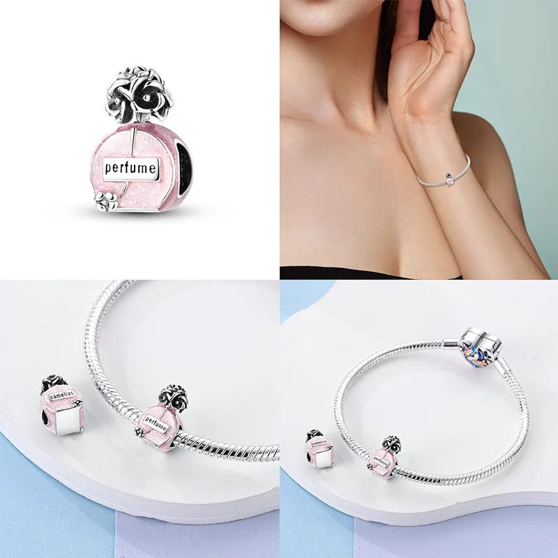 925 Sterling Silver Perfume Bottle Charm Bead – Fits Pandora Bracelet DIY Jewelry Gift for Women
