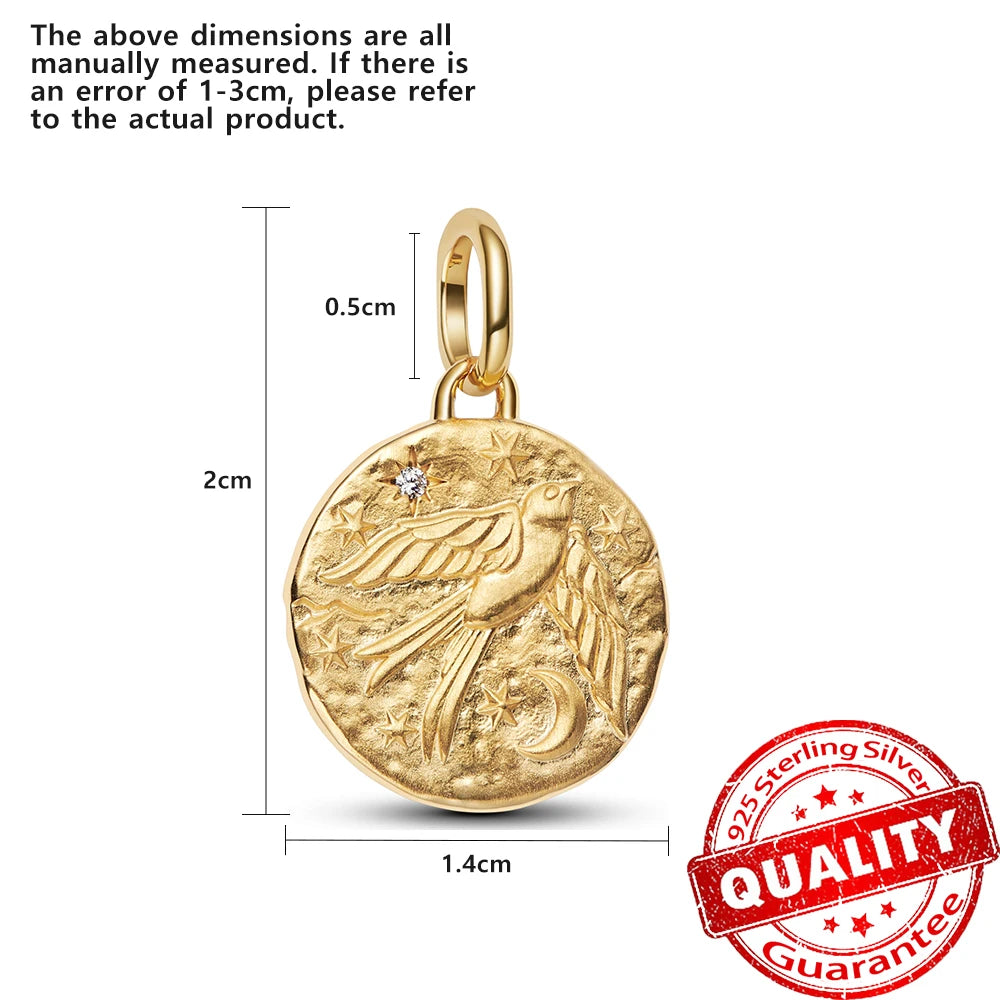 Authentic 925 Sterling Silver Rose & Cherry Blossom Medallion Charm for Bracelet & Necklace DIY