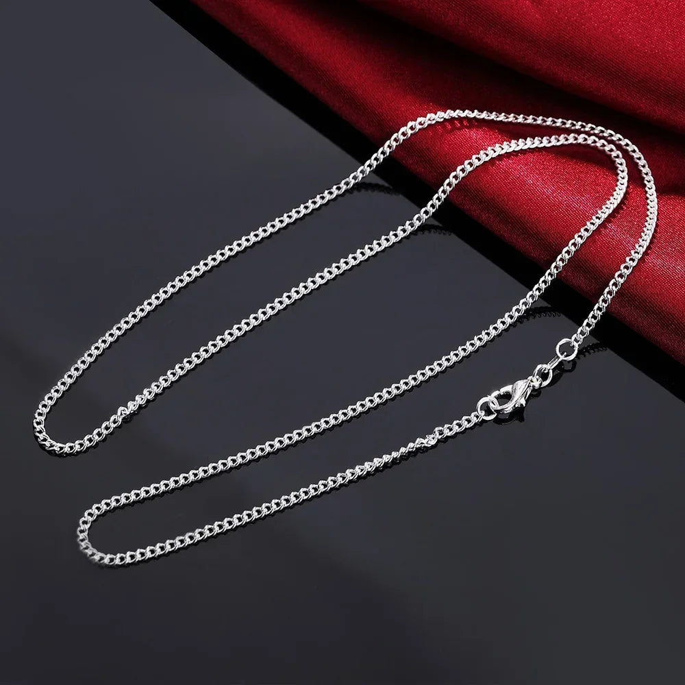 925 Sterling Silver 2mm Side Chain Necklace 40-75CM – Unisex Long Silver Chain for Men & Women Wedding Fashion Jewelry