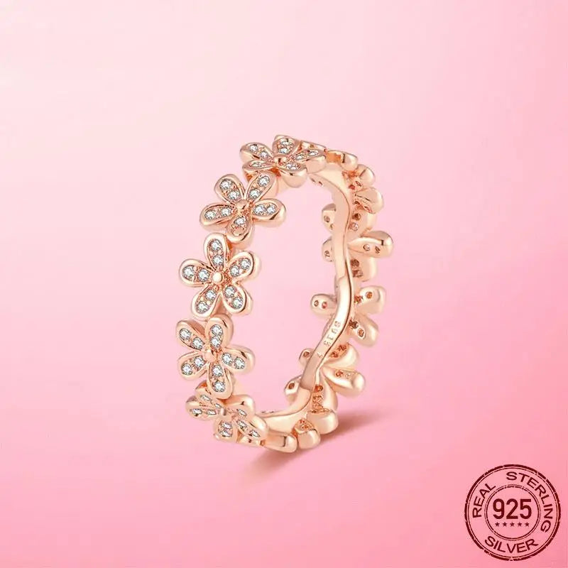 925 Silver Stackable Infinite Heart Daisy Flower Ring for Women | Sterling Silver Brand Jewelry Gift