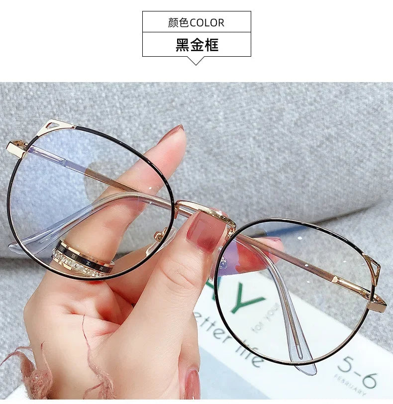 Fashion Anti Blue Light Glasses for Women – Thin Alloy Metal Cat Ear Round Frame | Computer Eye Protection Spectacles