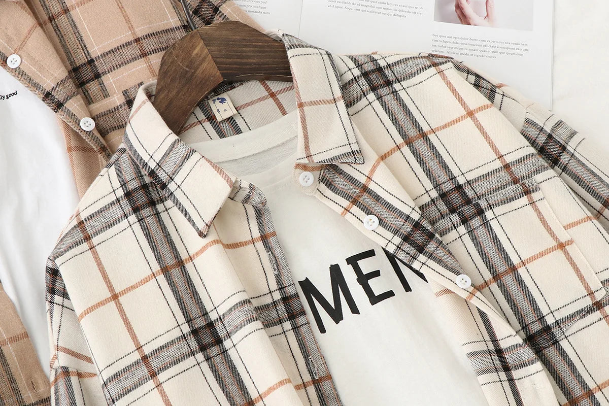 Women’s Plaid Shirt | Spring Autumn Long Sleeve Blouse | Casual Cotton Checkered Top
